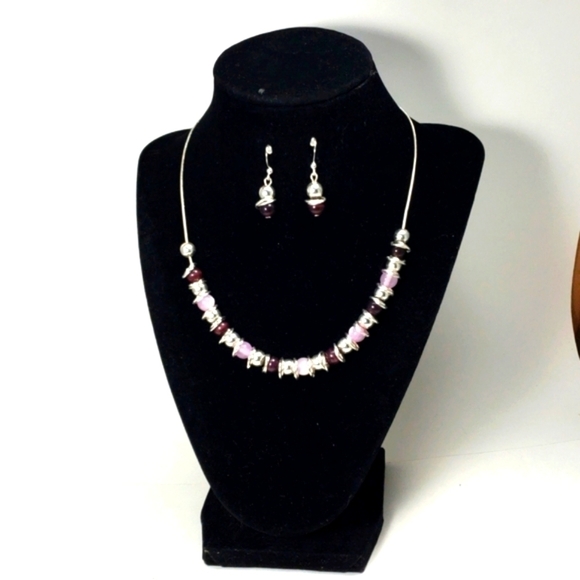 Elegant Necklace & Earrings Set – Beaded Fashion Jewelry w/ Garnet, Rose Quartz - Picture 4 of 10